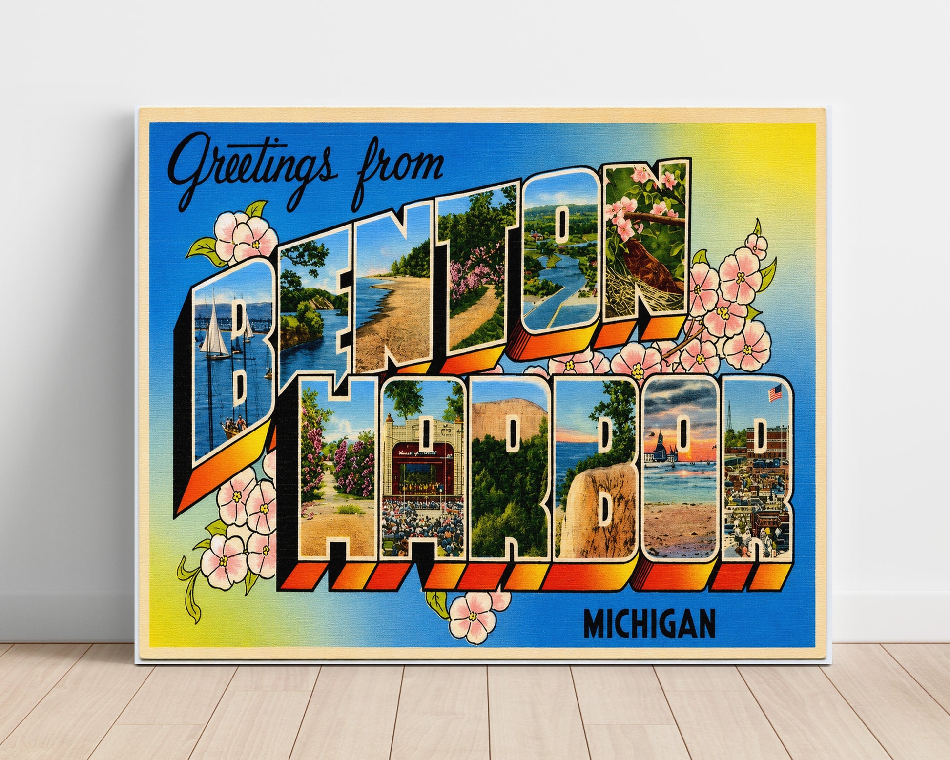Greetings from Benton Harbor, Michigan 8x10 Unframed Print vintage postcard wall art
