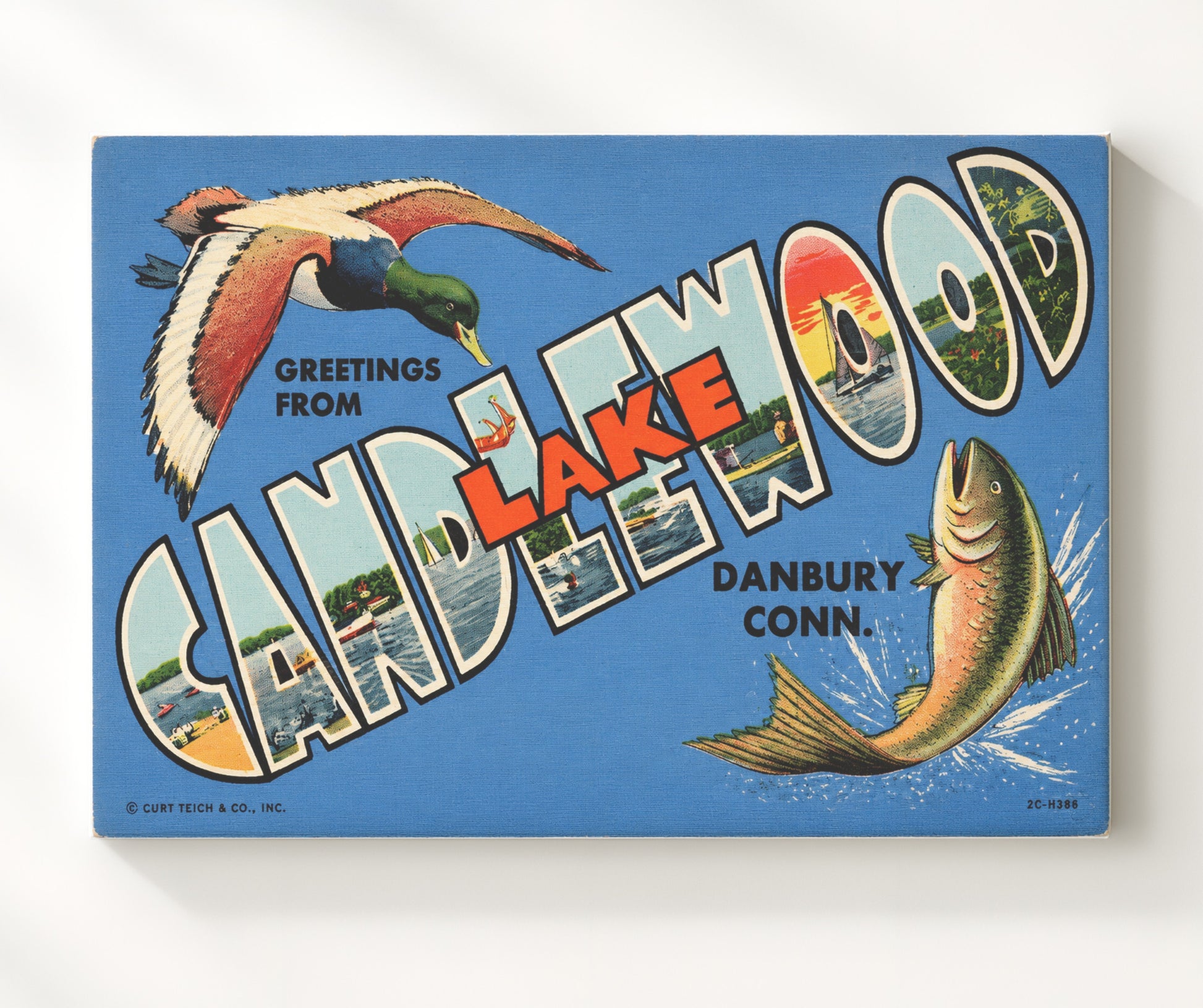 Greetings from Candlewood Lake, Connecticut 8x10 Canvas vintage postcard wall art