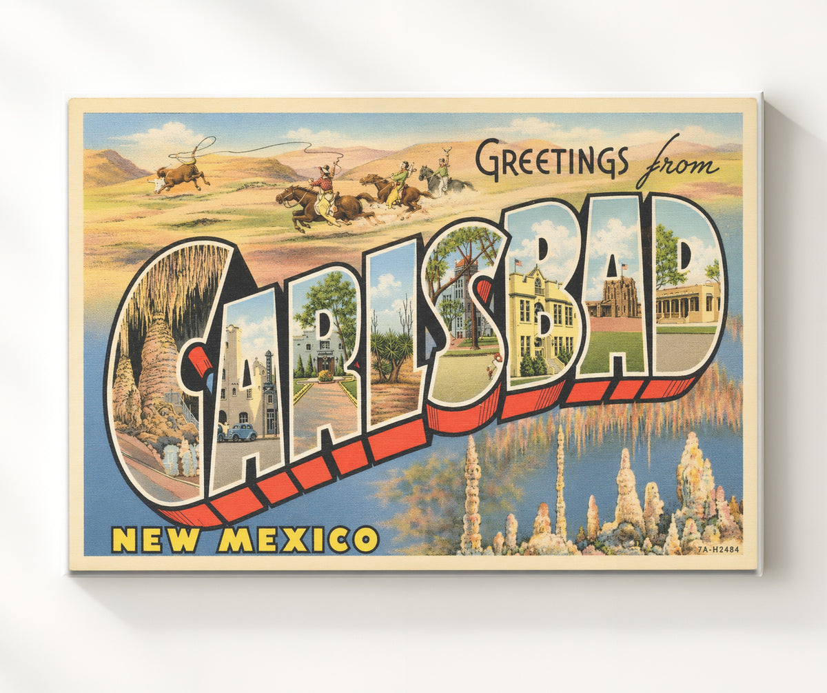 Greetings from Carlsbad, New Mexico 8x10 Canvas vintage postcard wall art