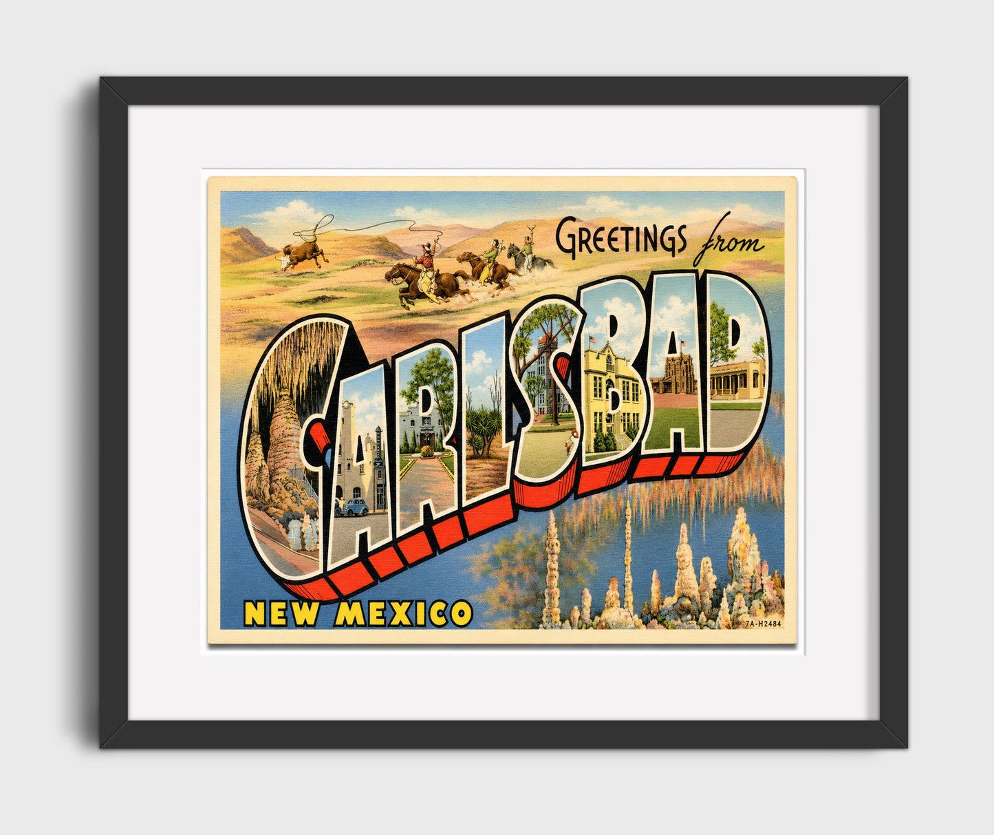 Carlsbad, New Mexico Vintage Postcard - Vintage American Wall Art 16x20 Gallery Framed Artwork wall art print – framed decor