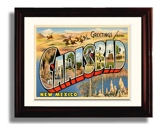 Carlsbad, New Mexico Vintage Postcard - Vintage American Wall Art Framed 8x10 Matted Beveled Frame wall art print – framed decor