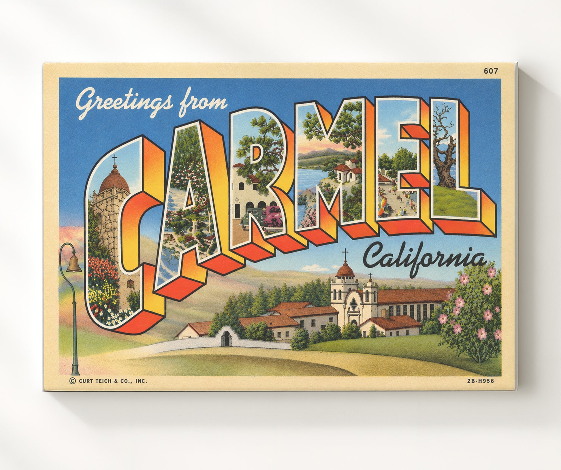 Greetings from Carmel, California 8x10 Canvas vintage postcard wall art