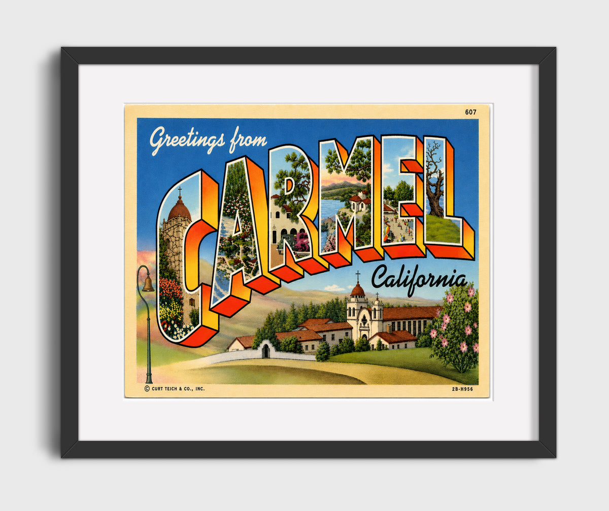 Greetings from Carmel, California 16x20 Gallery Frame vintage postcard wall art