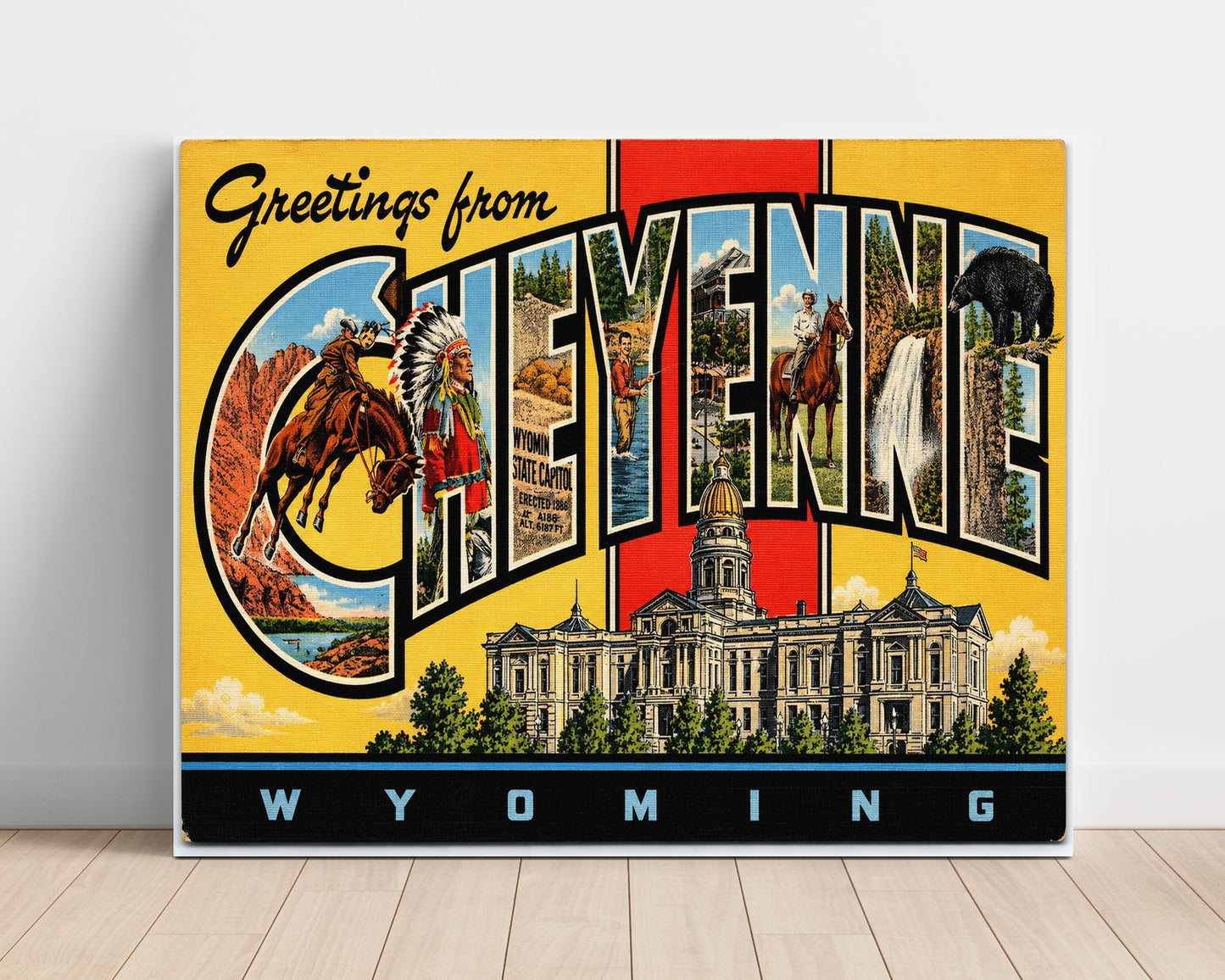 Greetings from Cheyenne, Wyoming 8x10 Unframed Print vintage postcard wall art