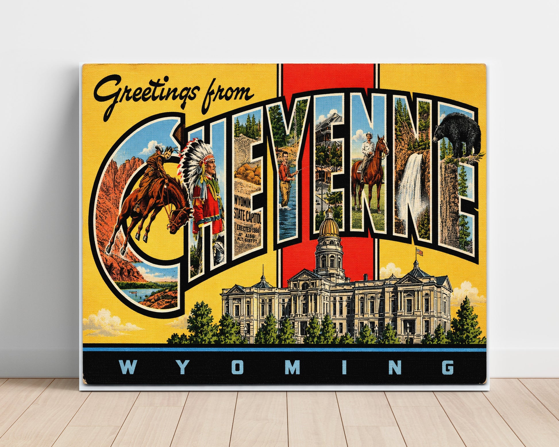Greetings from Cheyenne, Wyoming 8x10 Unframed Print vintage postcard wall art