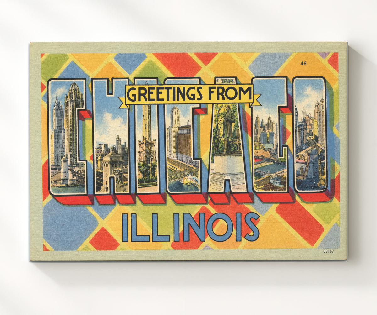Greetings from Chicago, Illinois 8x10 Canvas vintage postcard wall art