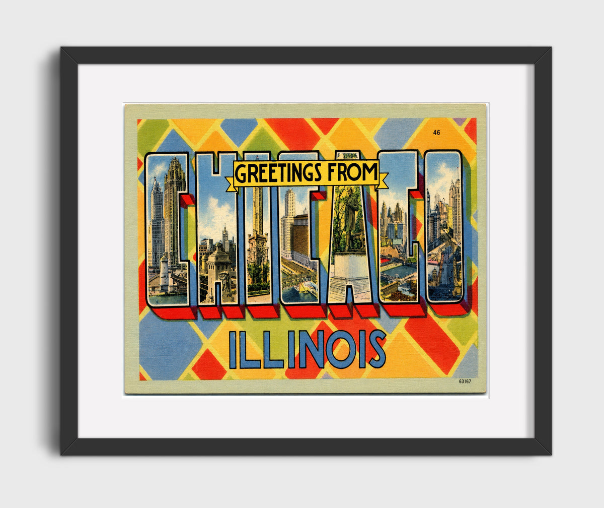 Greetings from Chicago, Illinois 16x20 Gallery Frame vintage postcard wall art