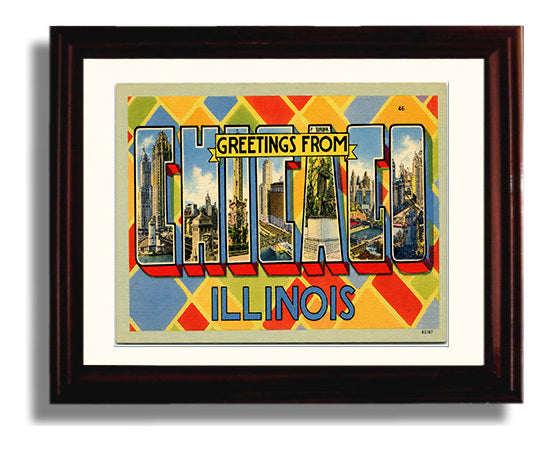 Chicago, Illinois Vintage Postcard - Vintage American Wall Art Framed 8x10 Matted Beveled Frame wall art print – framed decor