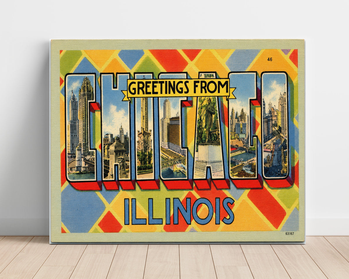 Greetings from Chicago, Illinois 8x10 Unframed Print vintage postcard wall art