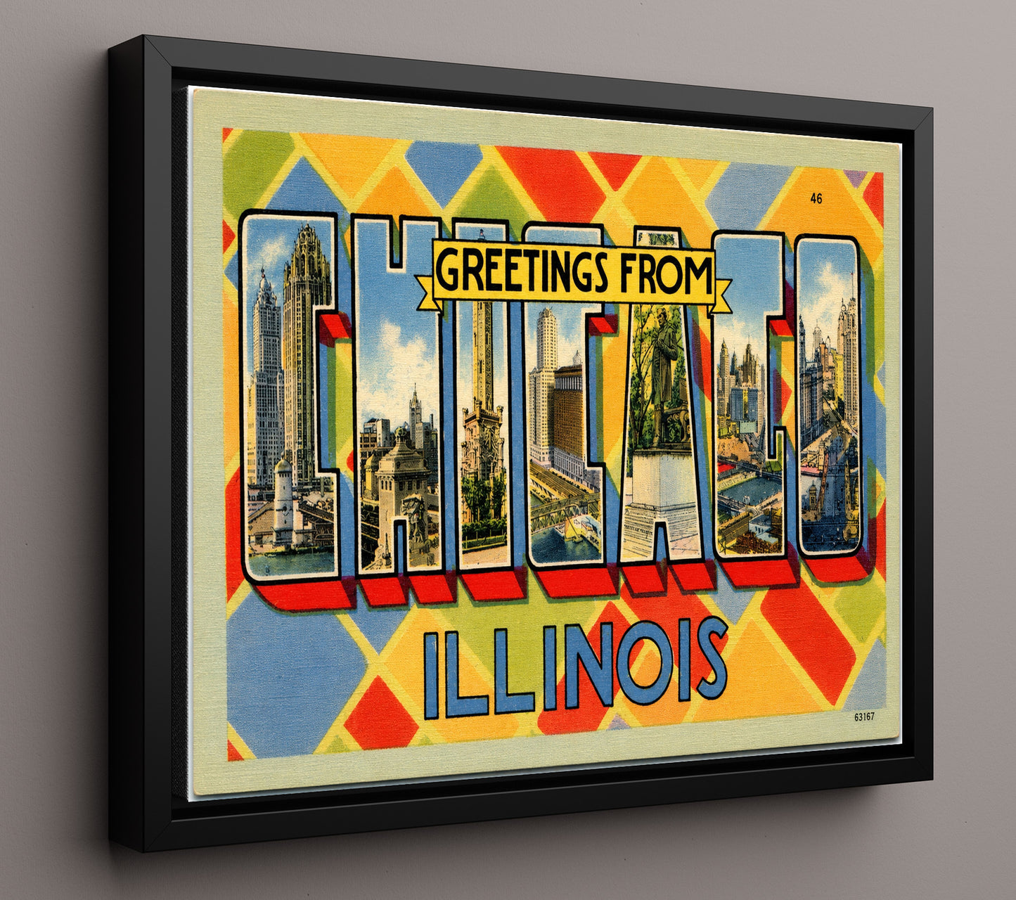 Greetings from Chicago, Illinois 8x10 Framed Canvas vintage postcard wall art