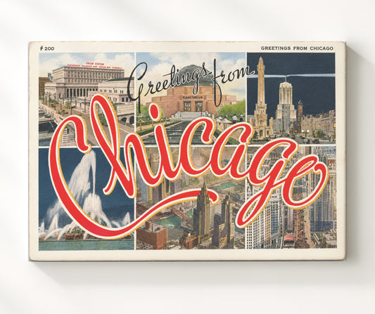 Greetings from Chicago, Illinois - Script Design 8x10 Canvas vintage postcard wall art