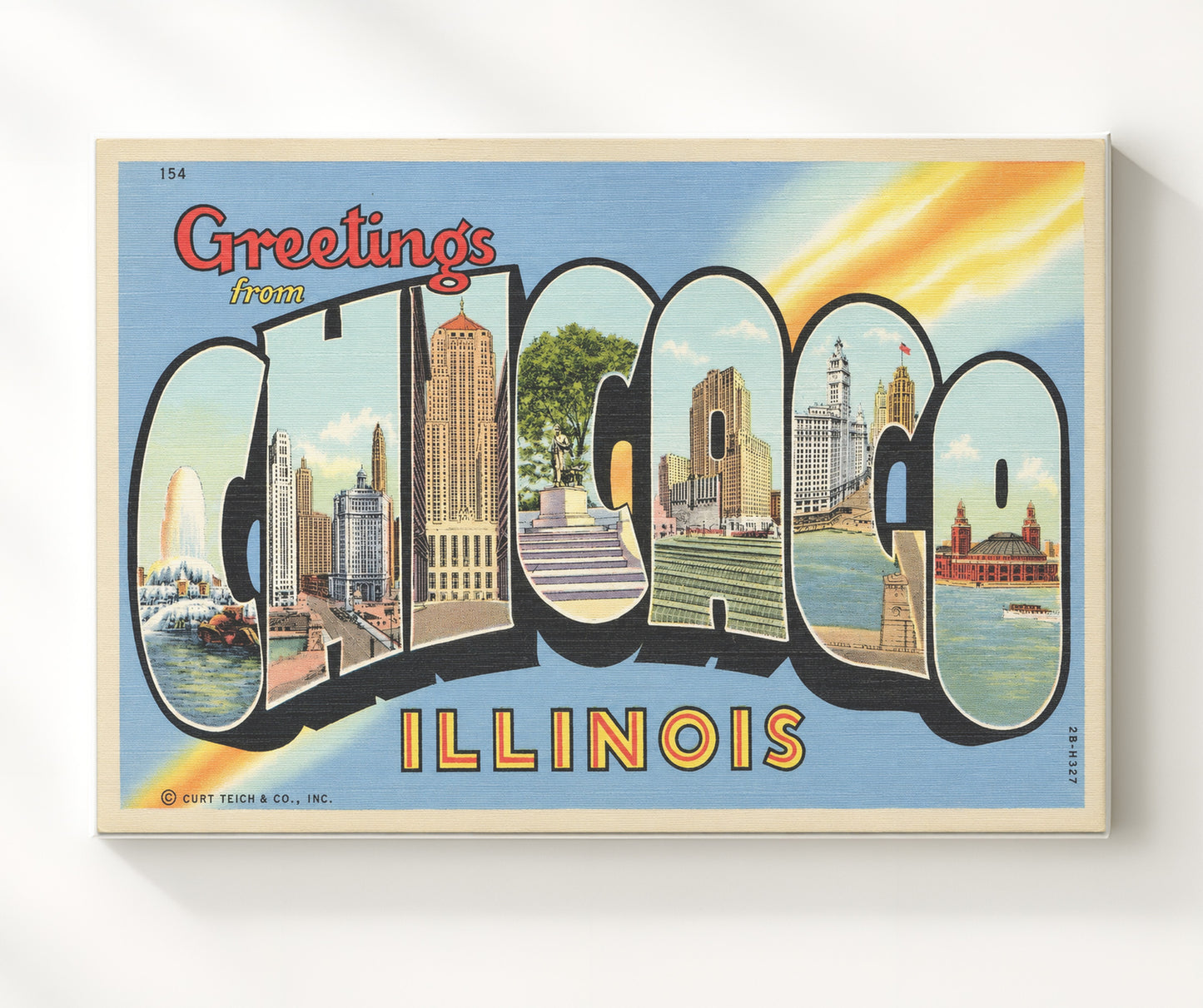 Greetings from Chicago, Illinois - Skyline 8x10 Canvas vintage postcard wall art