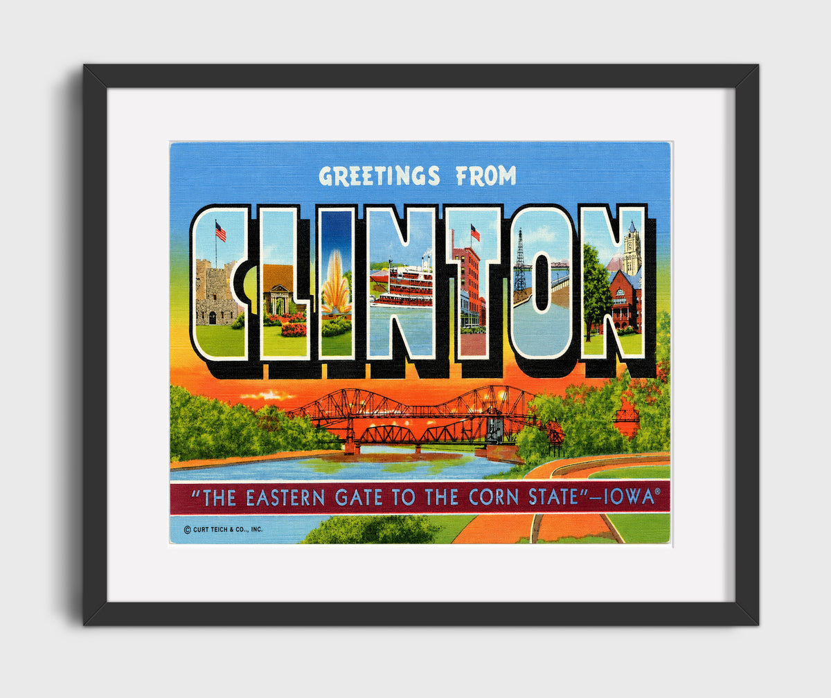 Greetings from Clinton, Iowa 16x20 Gallery Frame vintage postcard wall art