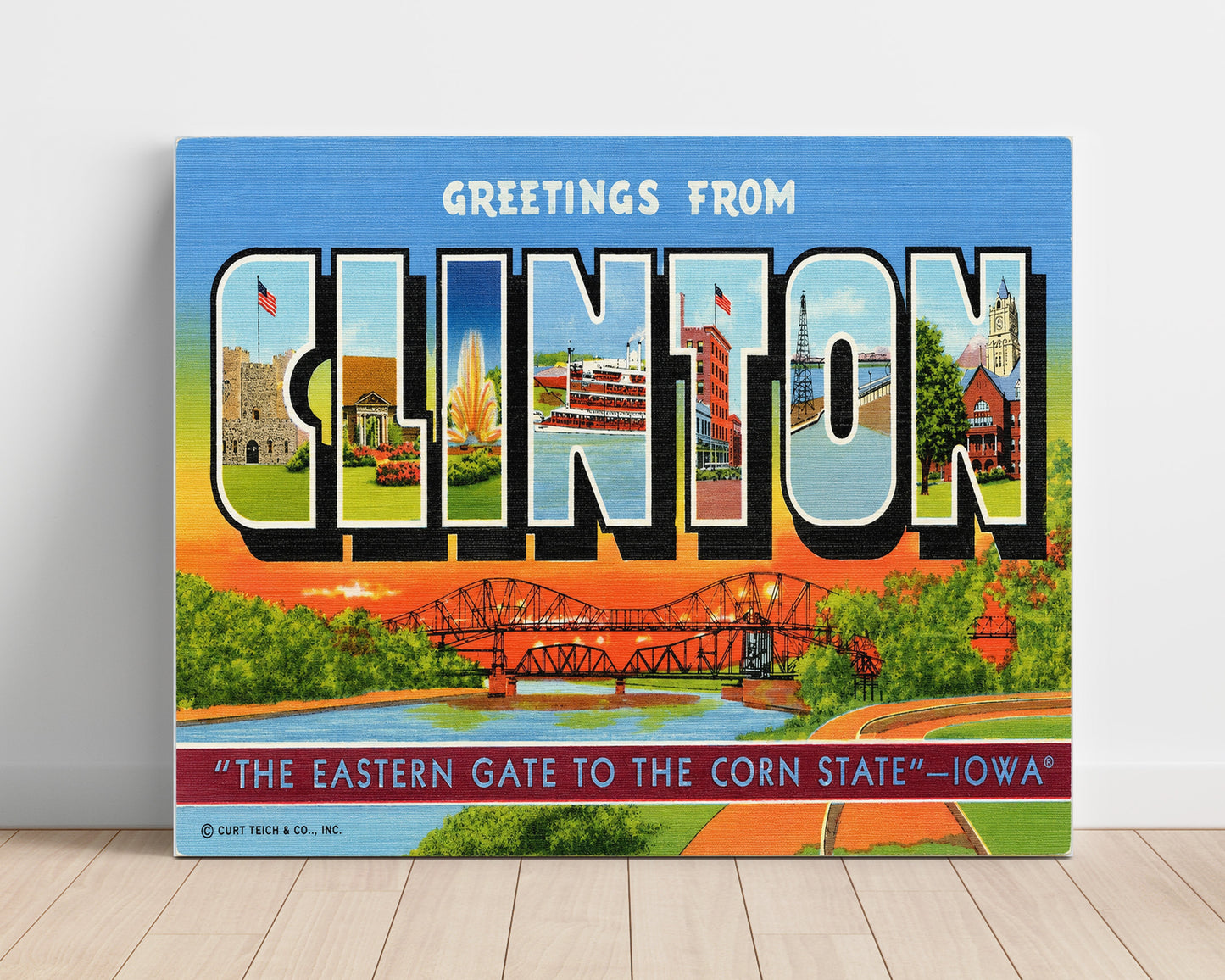 Clinton, Iowa Vintage Postcard - Vintage American Wall Art Unframed 8x10 in Plastic Sleeve wall art print – unframed decor