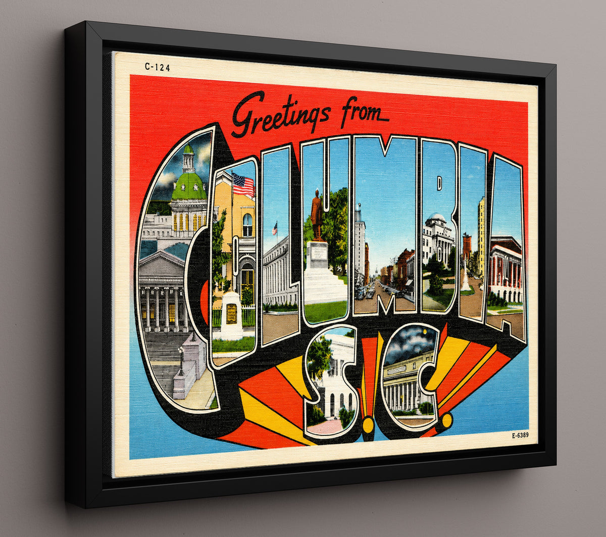 Greetings from Columbia, South Carolina 8x10 Framed Canvas vintage postcard wall art