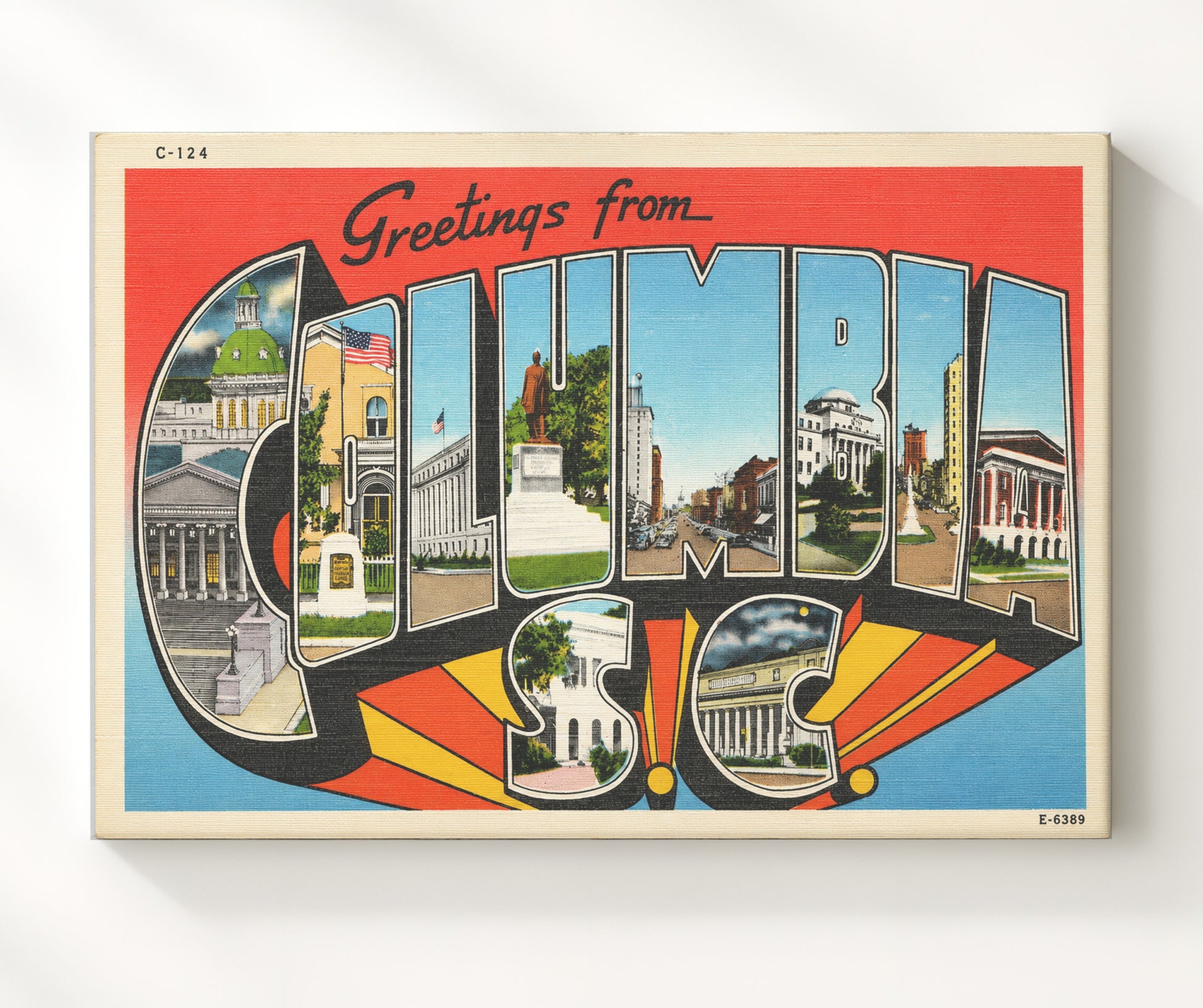 Columbia, South Carolina Vintage Postcard - Vintage American Wall Art 16x20 Canvas Wall Art wall art print – canvas decor