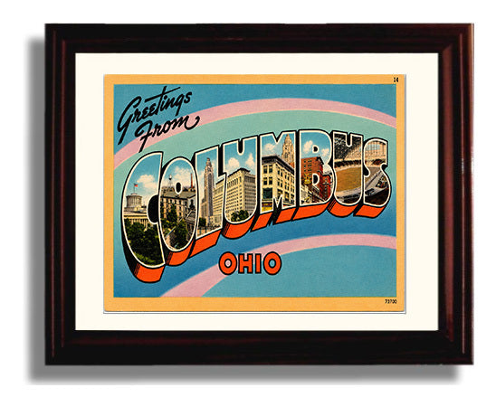 Greetings from Columbus, Ohio 8x10 Beveled Frame vintage postcard wall art