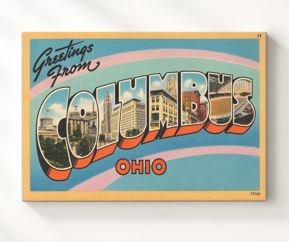 Greetings from Columbus, Ohio 8x10 Canvas vintage postcard wall art