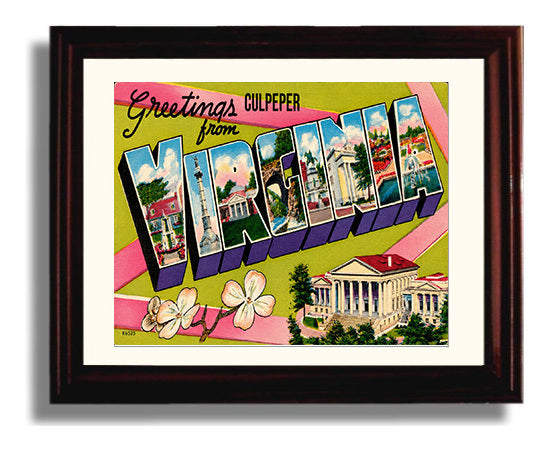 Greetings from Culpeper, Virginia 8x10 Beveled Frame vintage postcard wall art