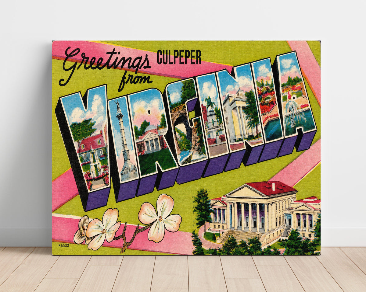 Greetings from Culpeper, Virginia 8x10 Unframed Print vintage postcard wall art