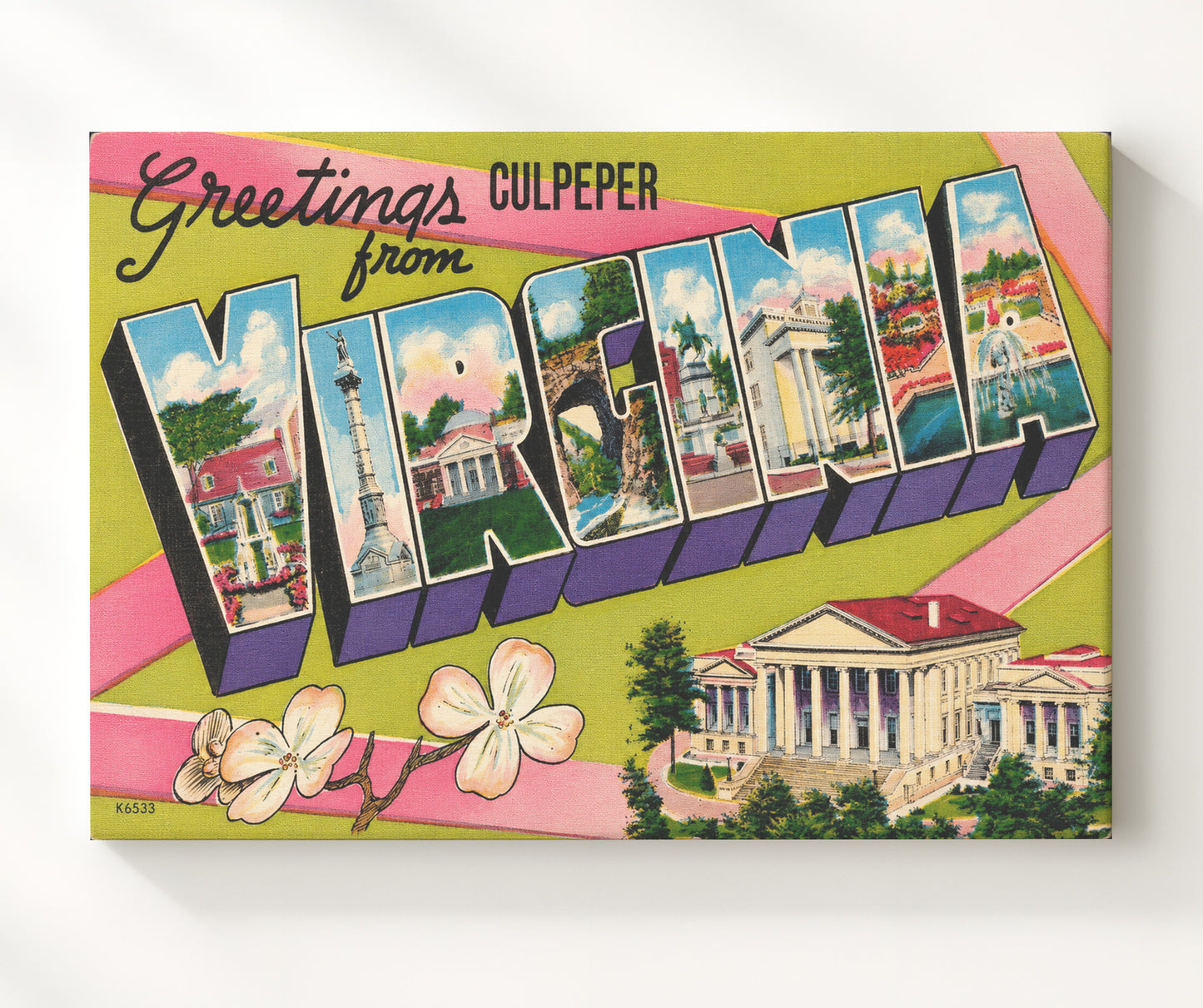 Greetings from Culpeper, Virginia 8x10 Canvas vintage postcard wall art