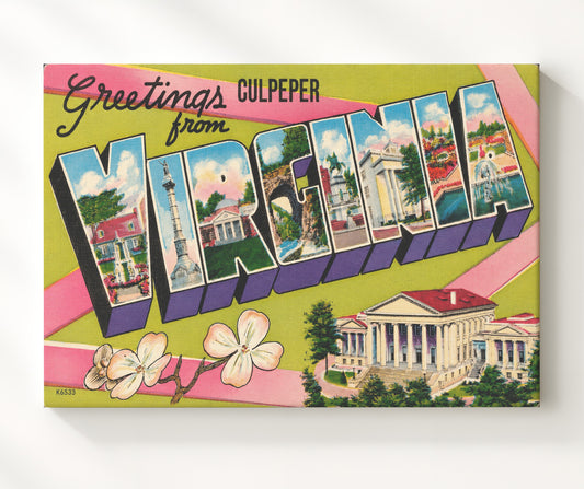Greetings from Culpeper, Virginia 8x10 Canvas vintage postcard wall art