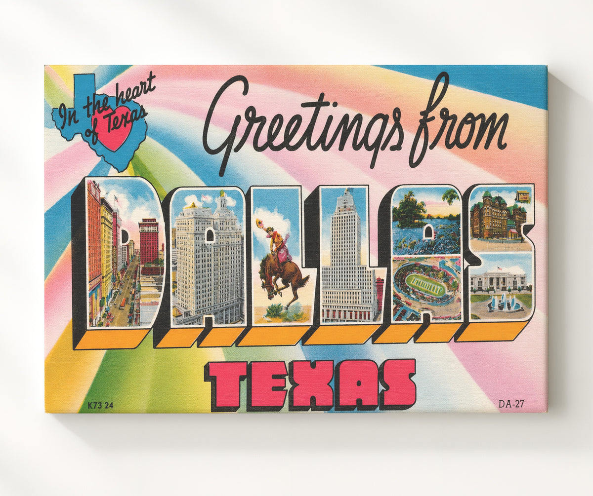 Greetings from Dallas, Texas 8x10 Canvas vintage postcard wall art