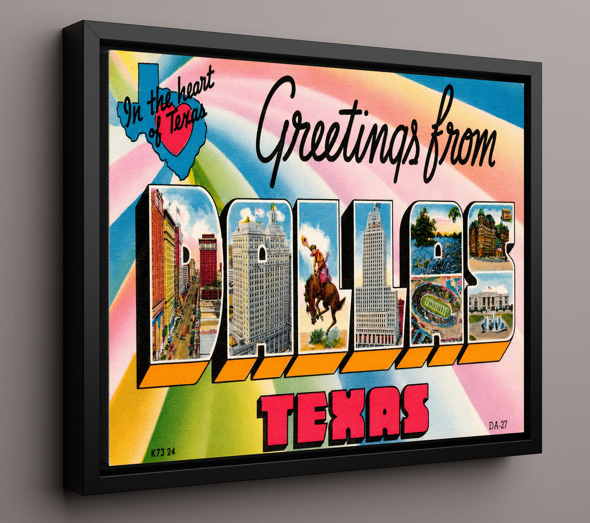 Greetings from Dallas, Texas 8x10 Framed Canvas vintage postcard wall art