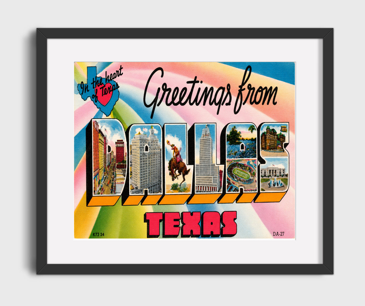 Greetings from Dallas, Texas 16x20 Gallery Frame vintage postcard wall art