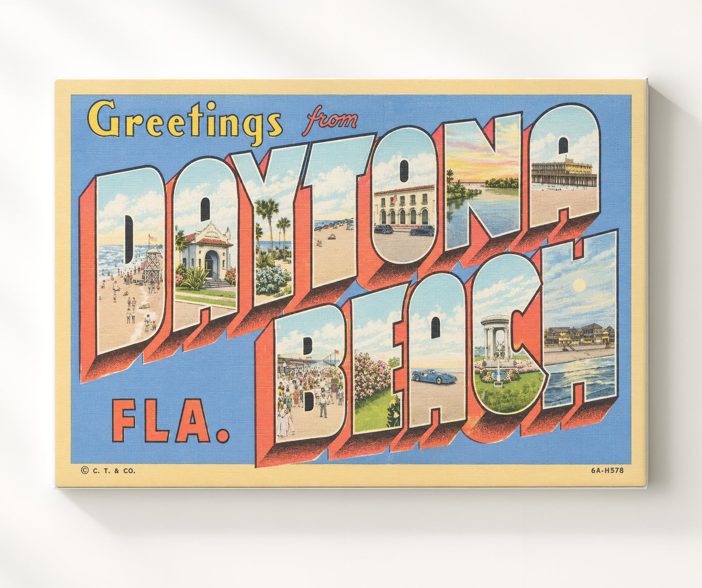 Daytona Beach Florida - Classic Design Vintage Postcard - Vintage American Wall Art 16x20 Canvas Wall Art wall art print – canvas decor
