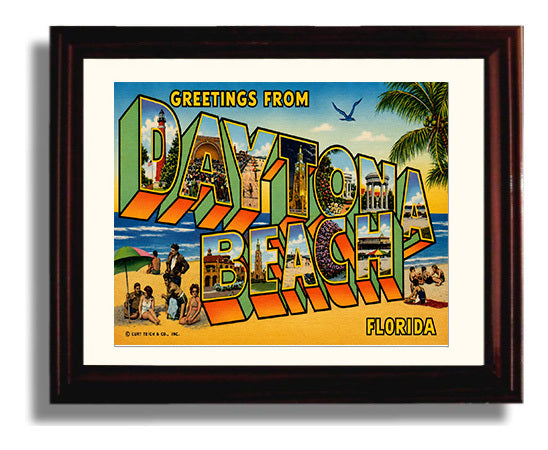 Daytona Beach, Florida Vintage Postcard - Vintage American Wall Art Framed 8x10 Matted Beveled Frame wall art print – framed decor