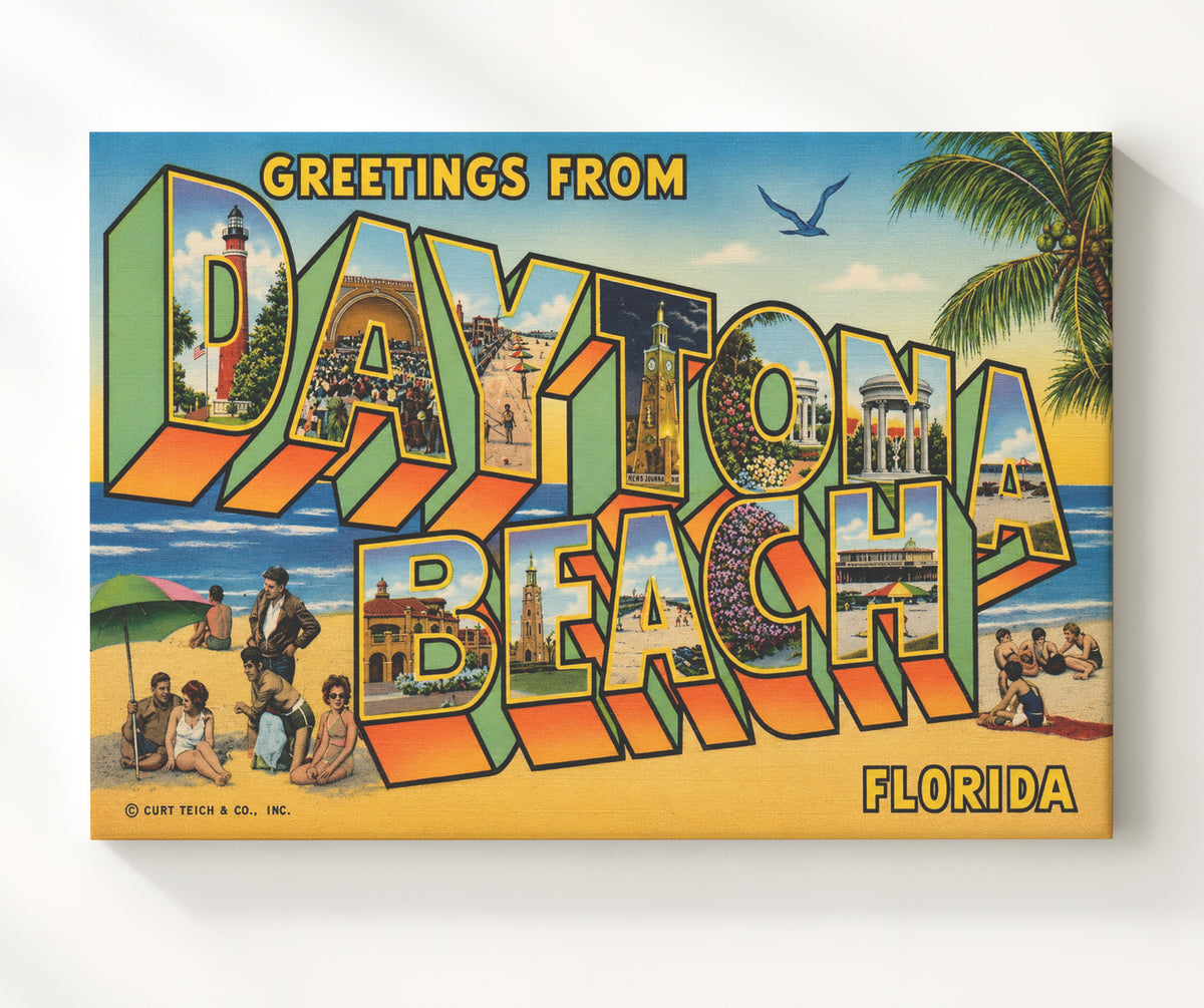 Greetings from Daytona Beach, Florida 8x10 Canvas vintage postcard wall art