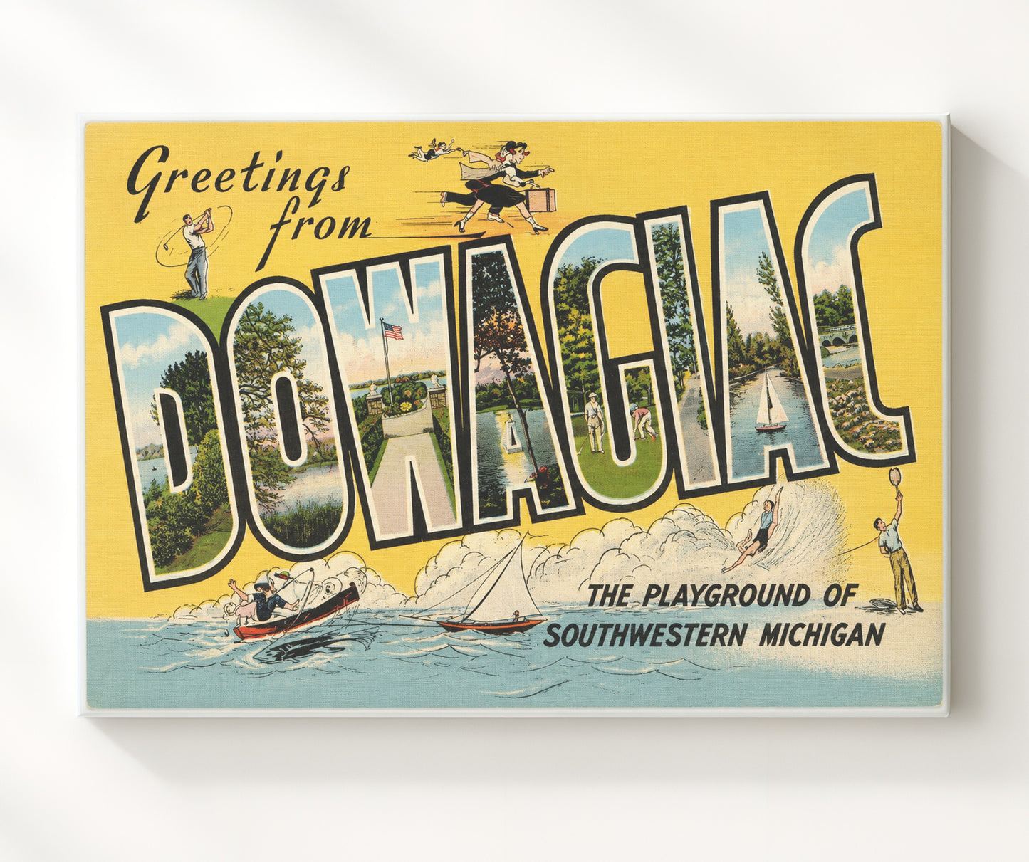 Dowagiac, Michigan Vintage Postcard - Vintage American Wall Art 16x20 Canvas Wall Art wall art print – canvas decor