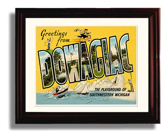 Dowagiac, Michigan Vintage Postcard - Vintage American Wall Art Framed 8x10 Matted Beveled Frame wall art print – framed decor