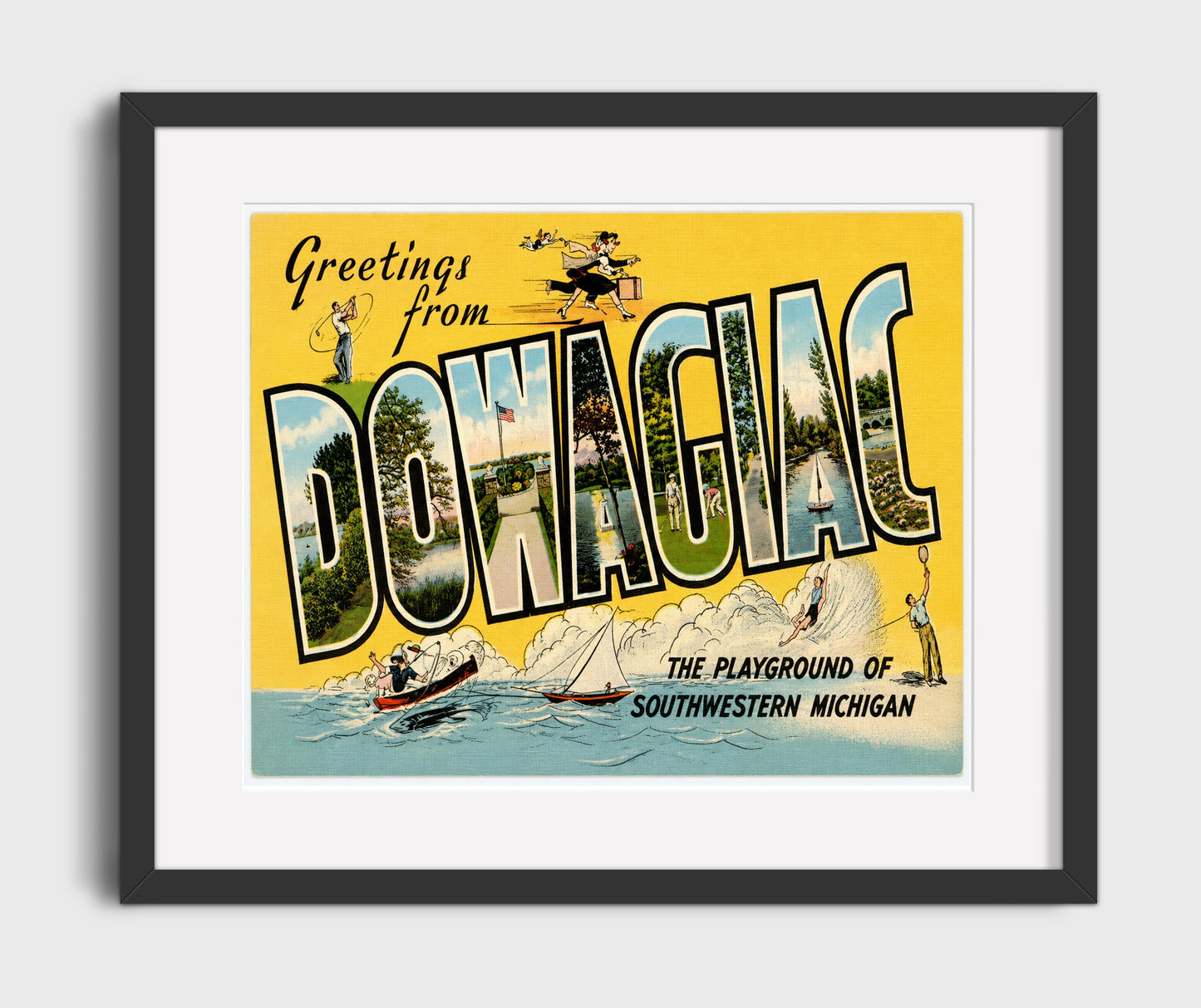 Dowagiac, Michigan Vintage Postcard - Vintage American Wall Art 16x20 Gallery Framed Artwork wall art print – framed decor