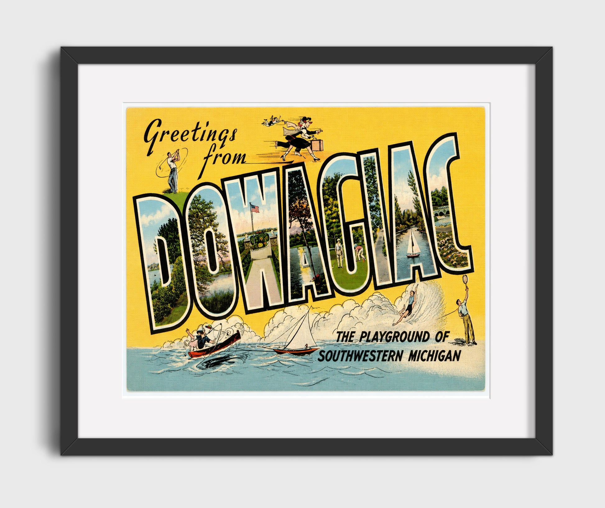 Dowagiac, Michigan Vintage Postcard - Vintage American Wall Art 16x20 Gallery Framed Artwork wall art print – framed decor