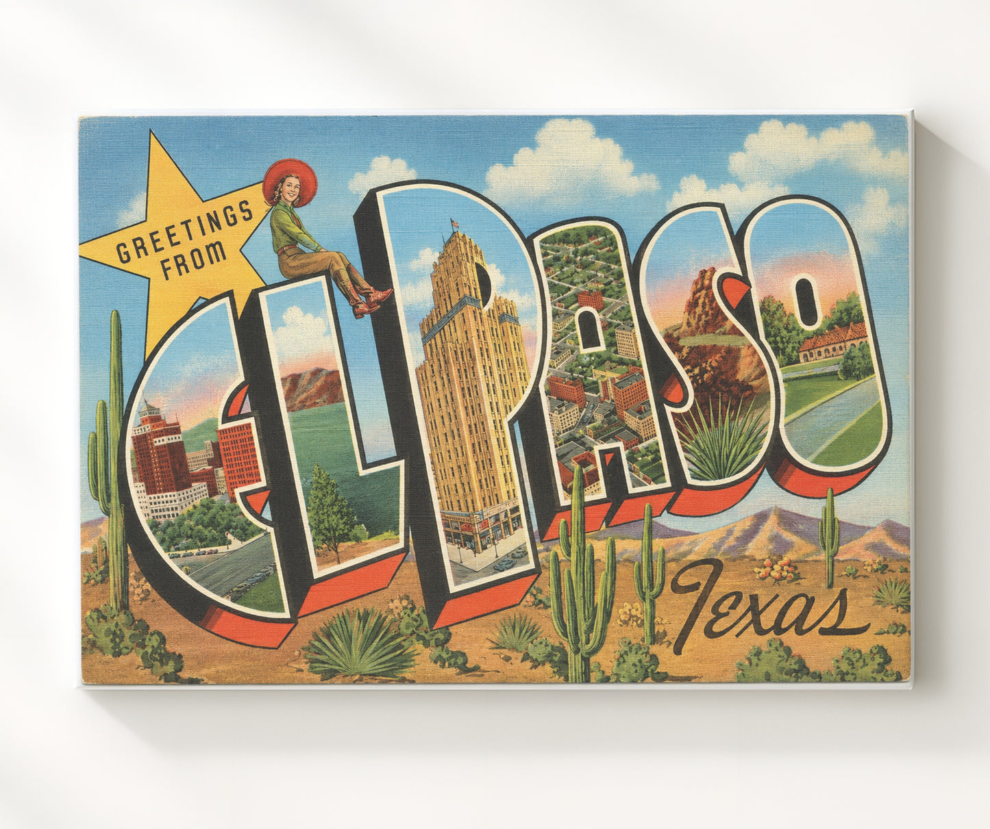El Paso, Texas Vintage Postcard - Vintage American Wall Art 16x20 Canvas Wall Art wall art print – canvas decor