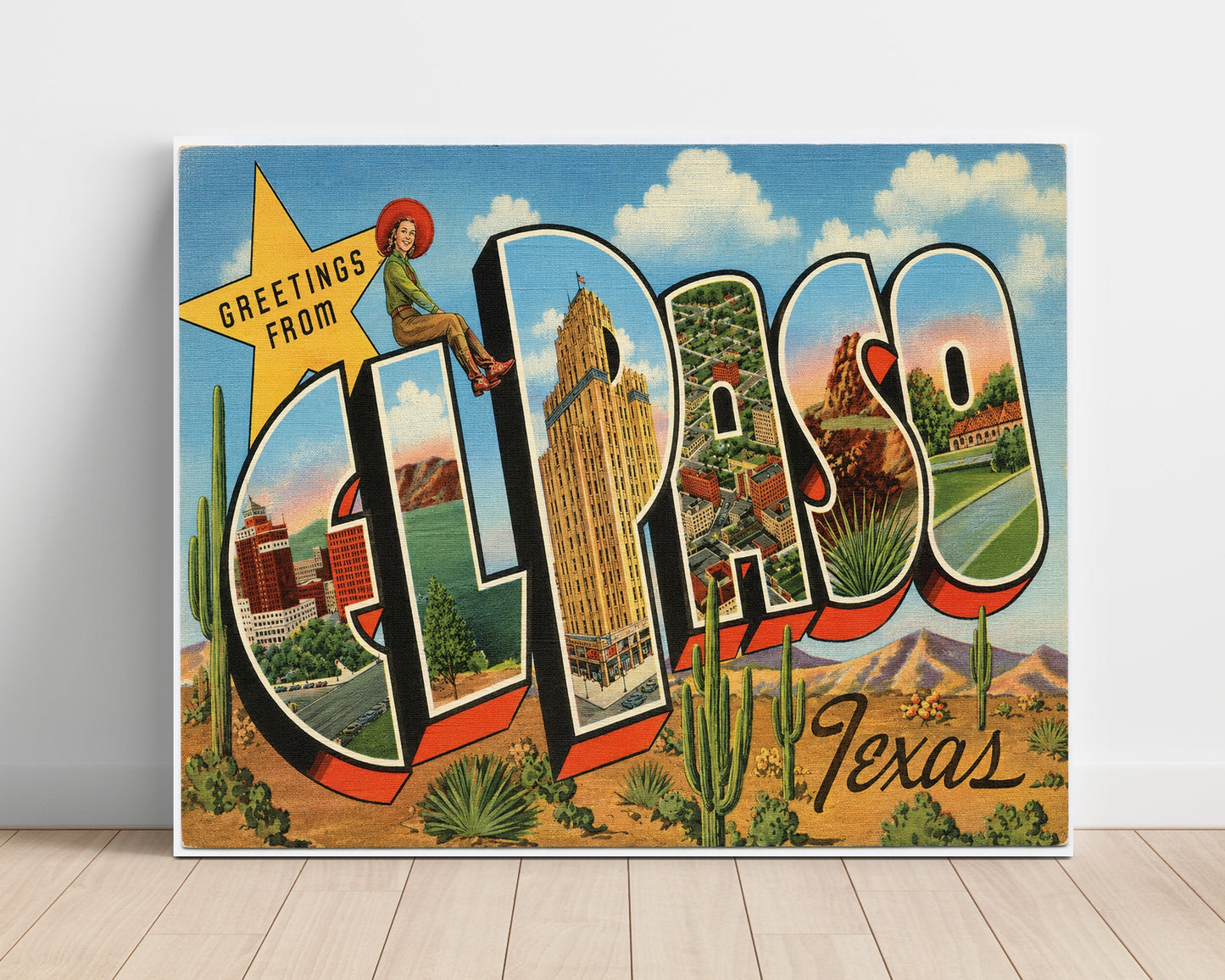 Greetings from El Paso, Texas 8x10 Unframed Print vintage postcard wall art