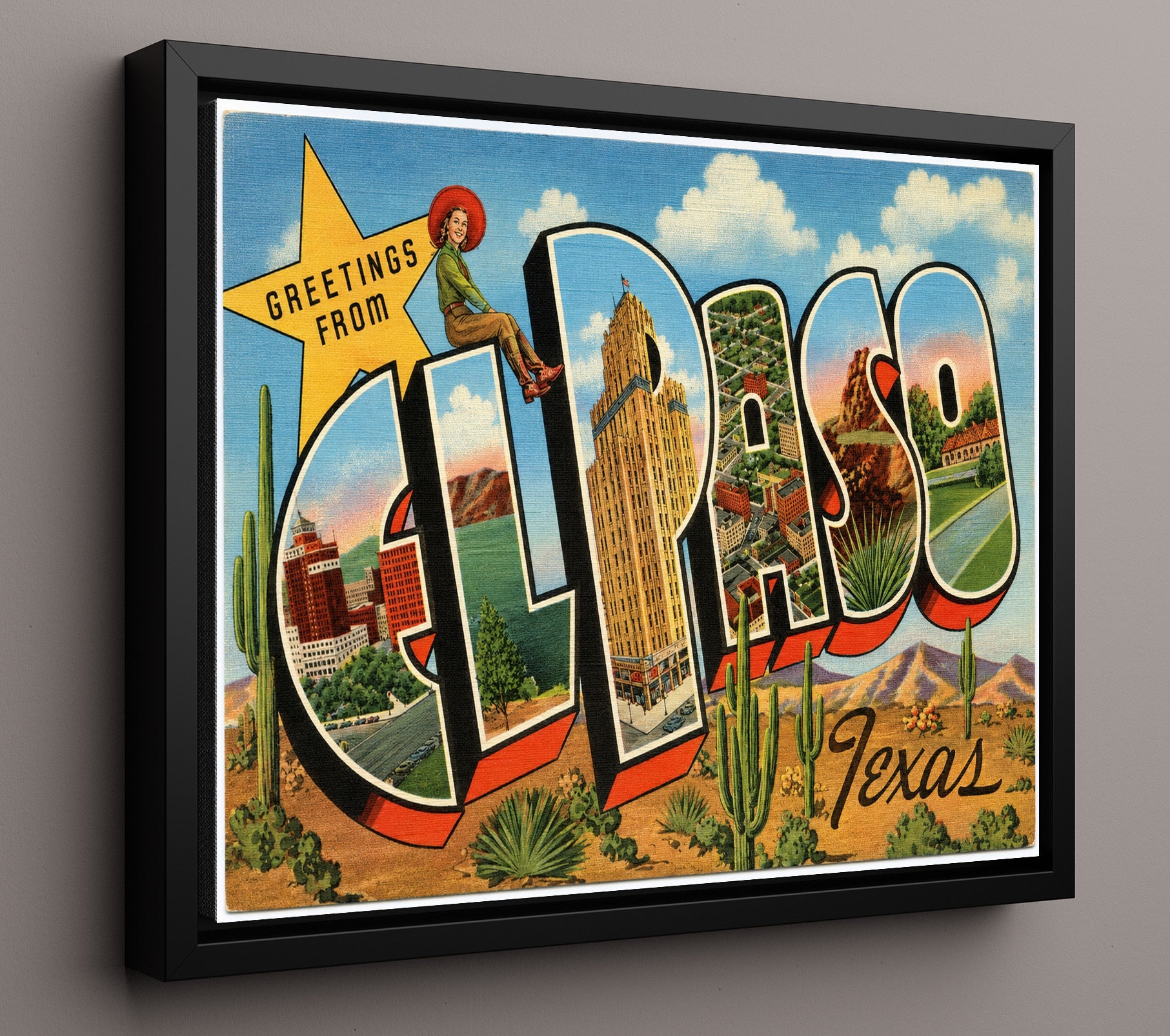 Greetings from El Paso, Texas 8x10 Framed Canvas vintage postcard wall art