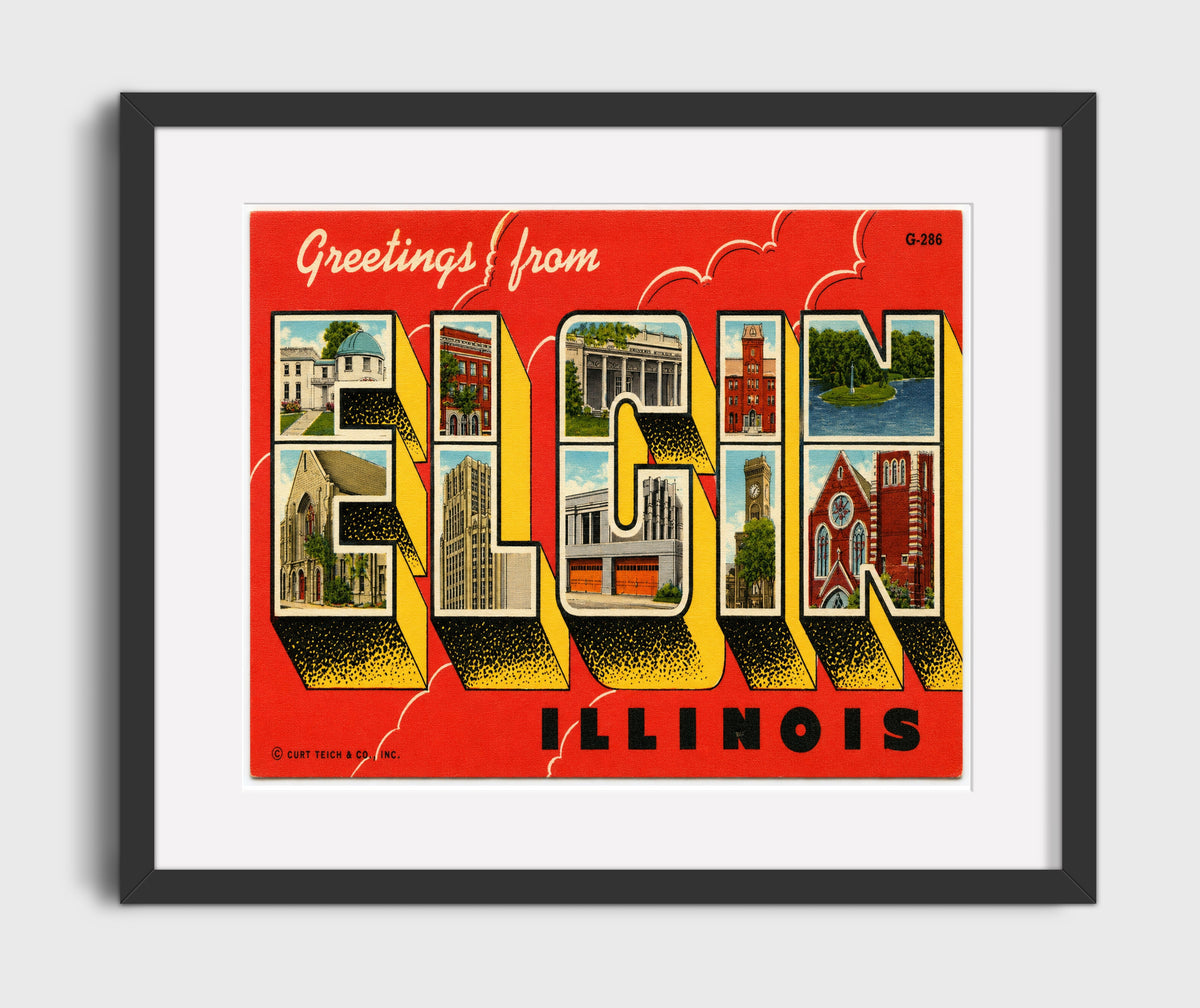 Greetings from Elgin, Illinois 16x20 Gallery Frame vintage postcard wall art