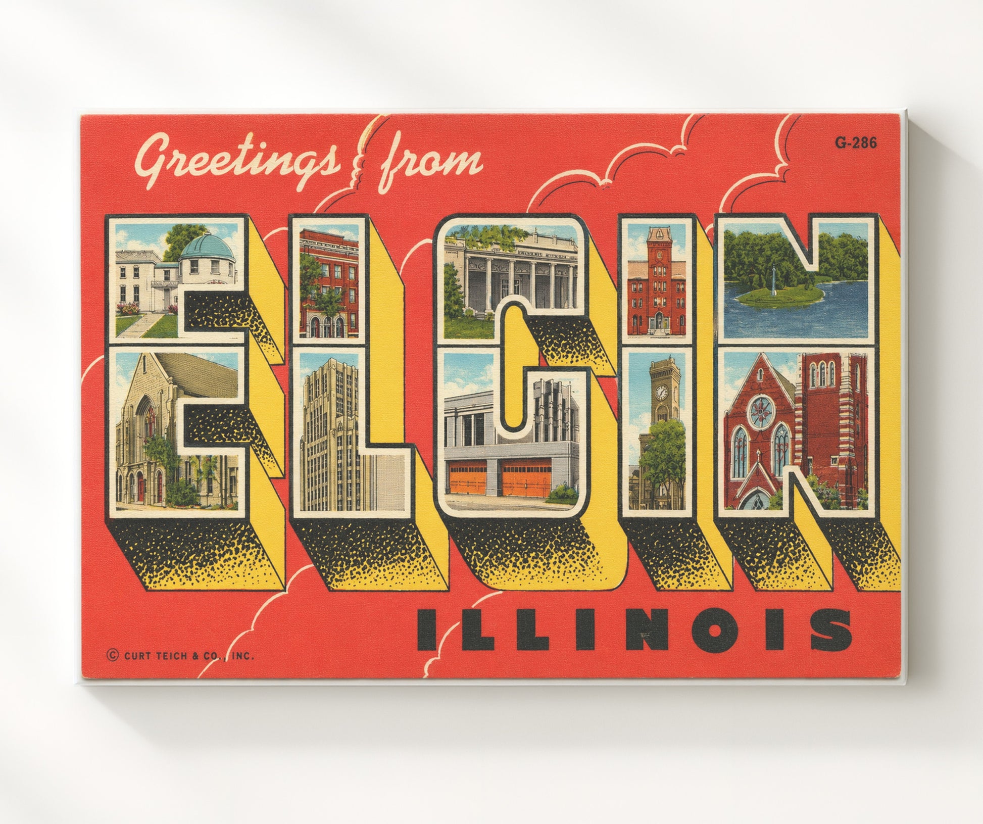 Elgin, Illinois Vintage Postcard - Vintage American Wall Art 16x20 Canvas Wall Art wall art print – canvas decor