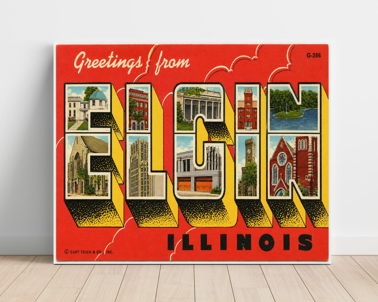Elgin, Illinois Vintage Postcard - Vintage American Wall Art Unframed 8x10 in Plastic Sleeve wall art print – unframed decor