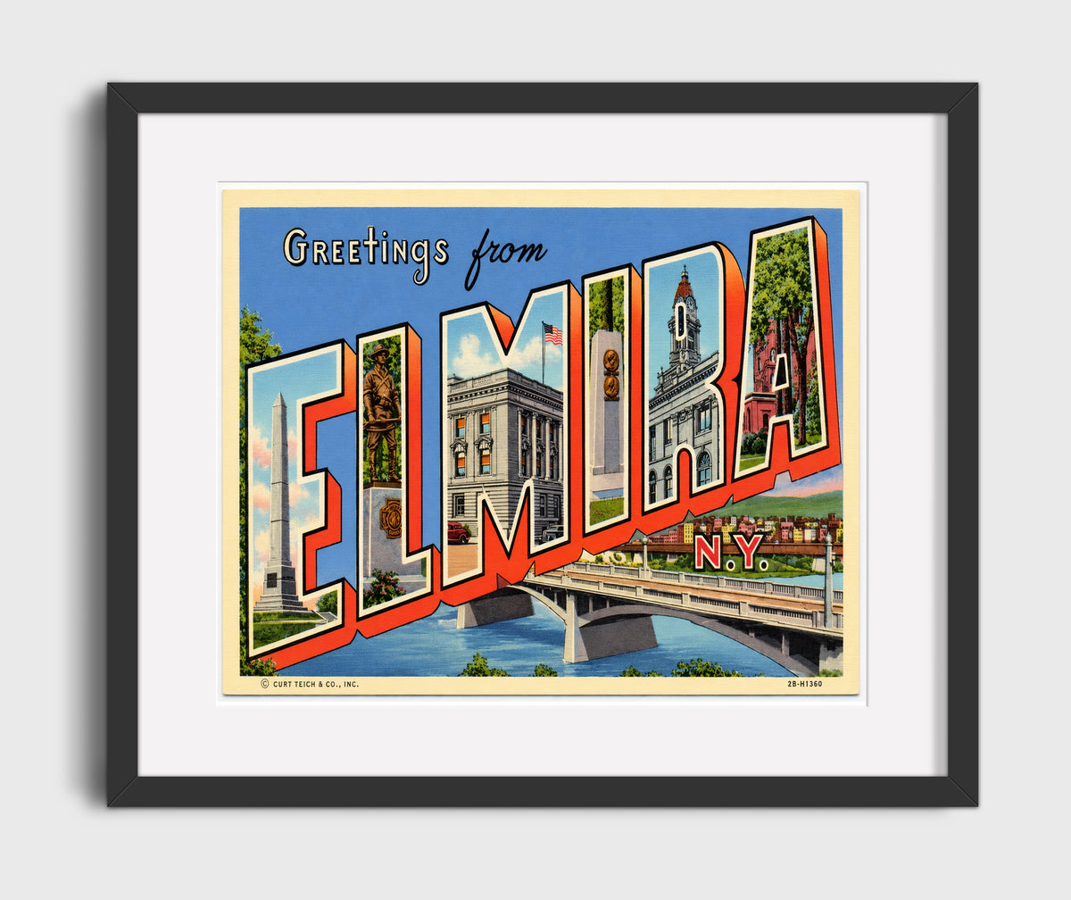 Greetings from Elmira, New York 16x20 Gallery Frame vintage postcard wall art