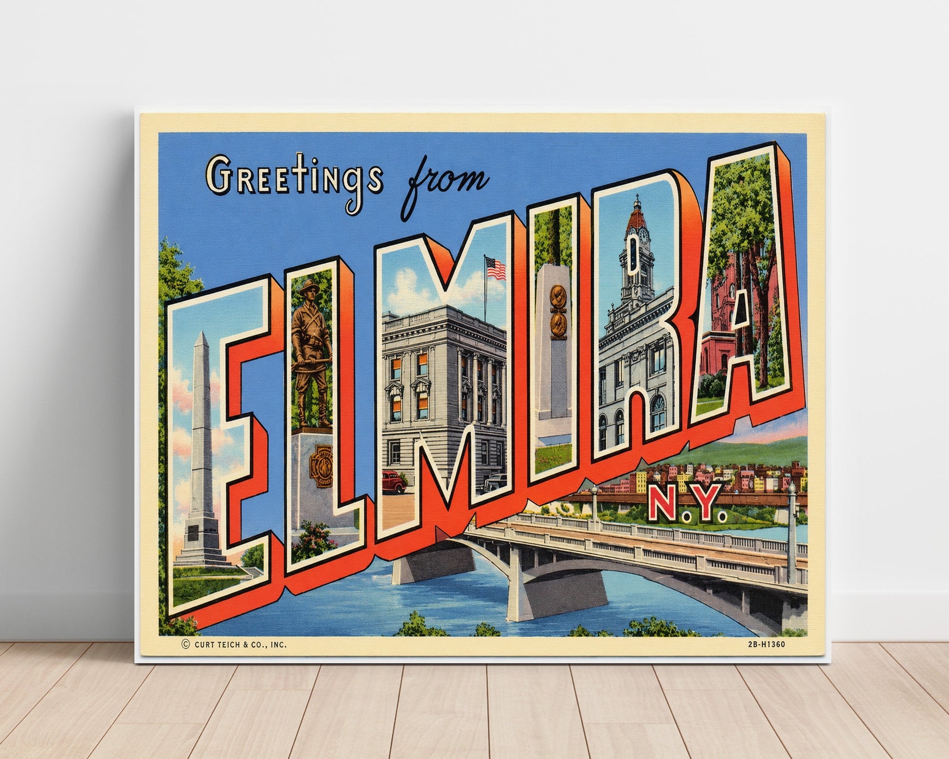 Greetings from Elmira, New York 8x10 Unframed Print vintage postcard wall art