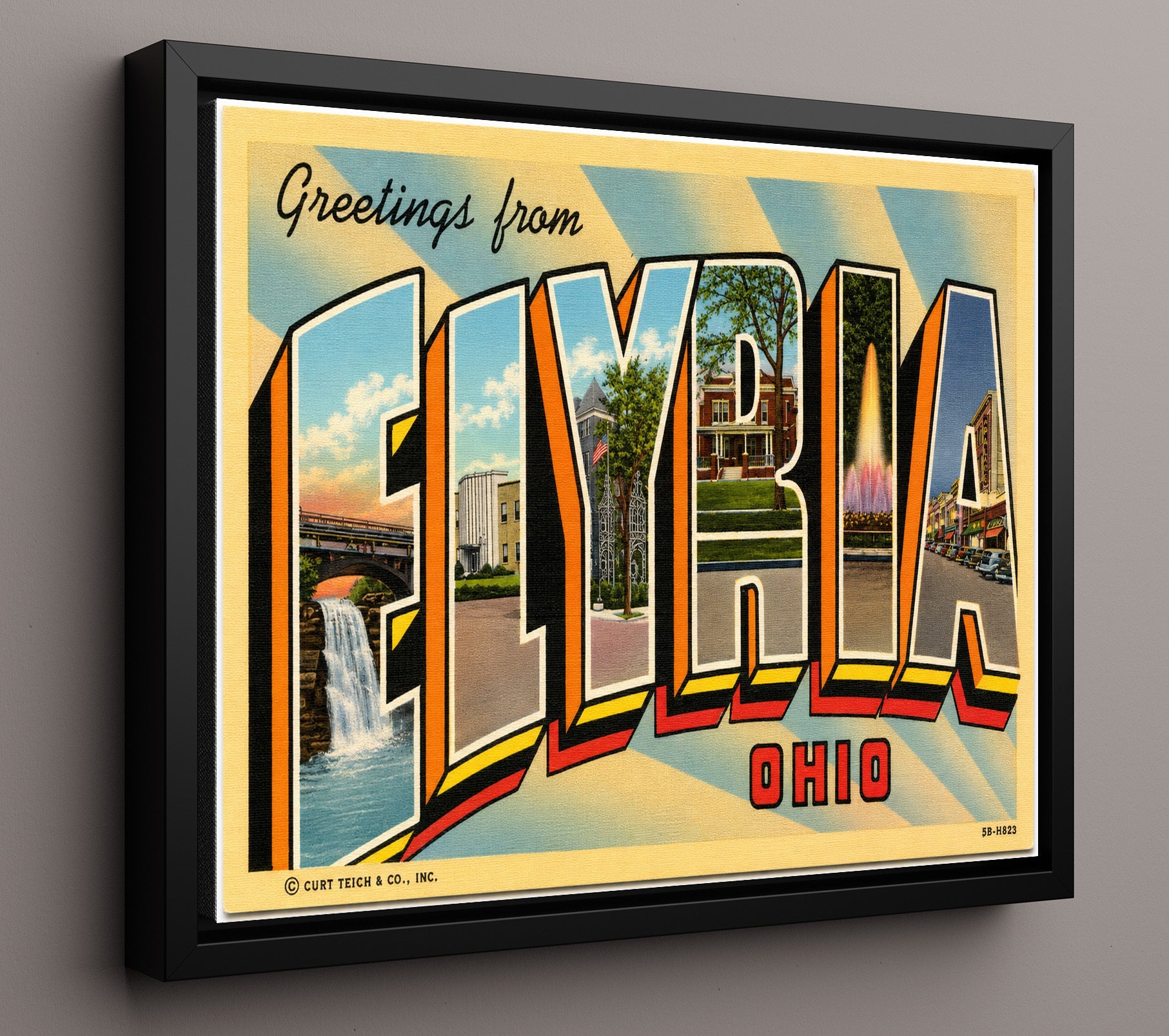 Greetings from Elyria, Ohio 8x10 Framed Canvas vintage postcard wall art