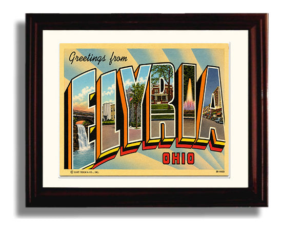 Elyria, Ohio Vintage Postcard - Vintage American Wall Art Framed 8x10 Matted Beveled Frame wall art print – framed decor