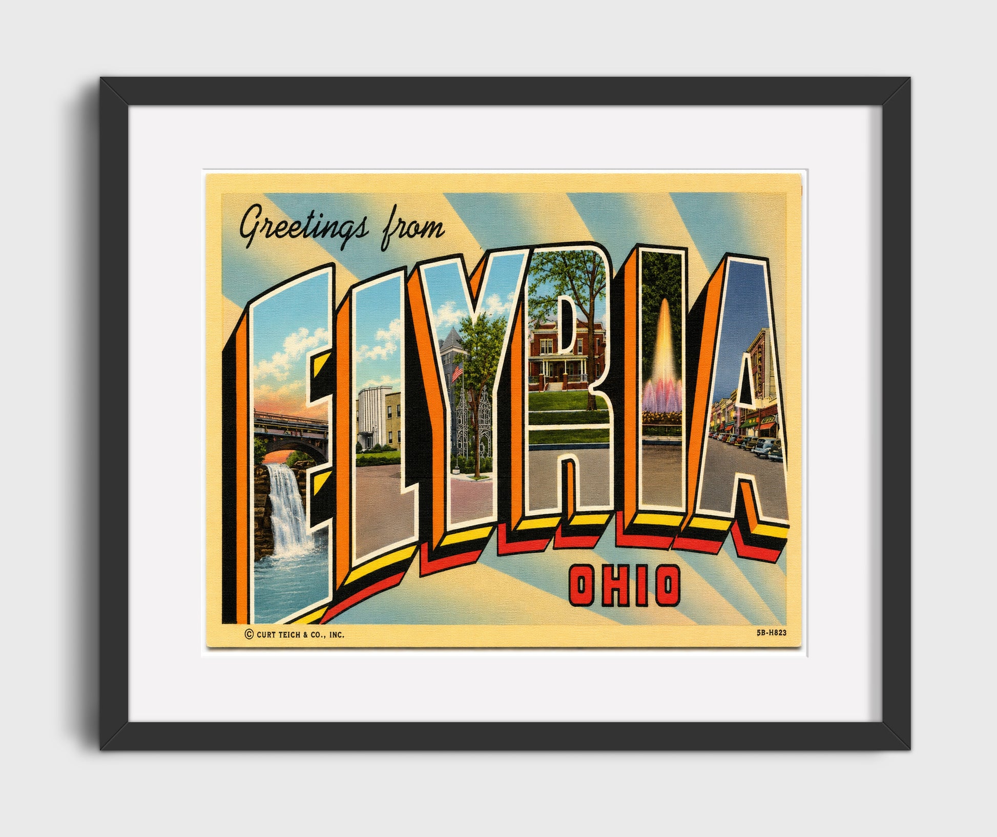 Greetings from Elyria, Ohio 16x20 Gallery Frame vintage postcard wall art