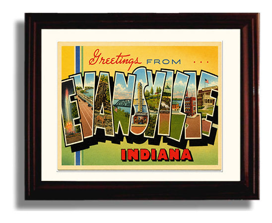 Evansville, Indiana Vintage Postcard - Vintage American Wall Art Framed 8x10 Matted Beveled Frame wall art print – framed decor