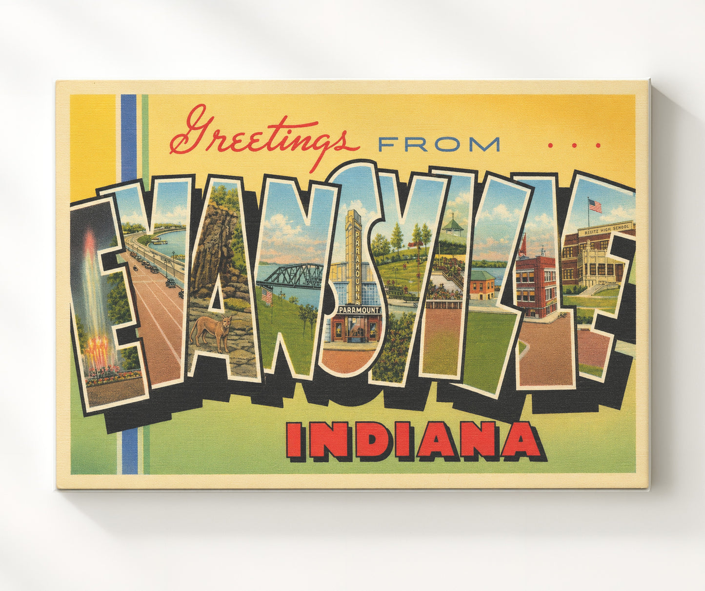 Evansville, Indiana Vintage Postcard - Vintage American Wall Art 16x20 Canvas Wall Art wall art print – canvas decor