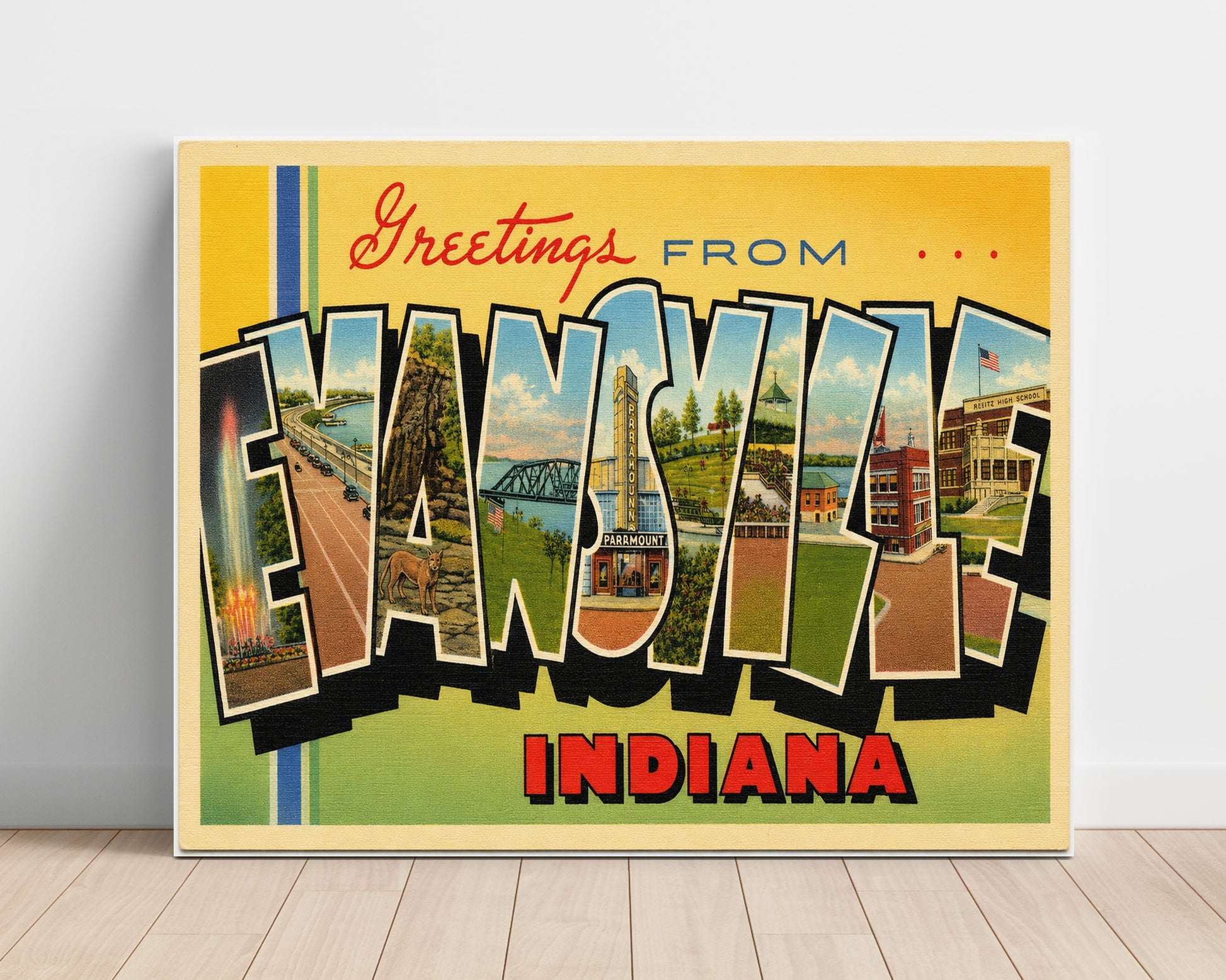Evansville, Indiana Vintage Postcard - Vintage American Wall Art Unframed 8x10 in Plastic Sleeve wall art print – unframed decor